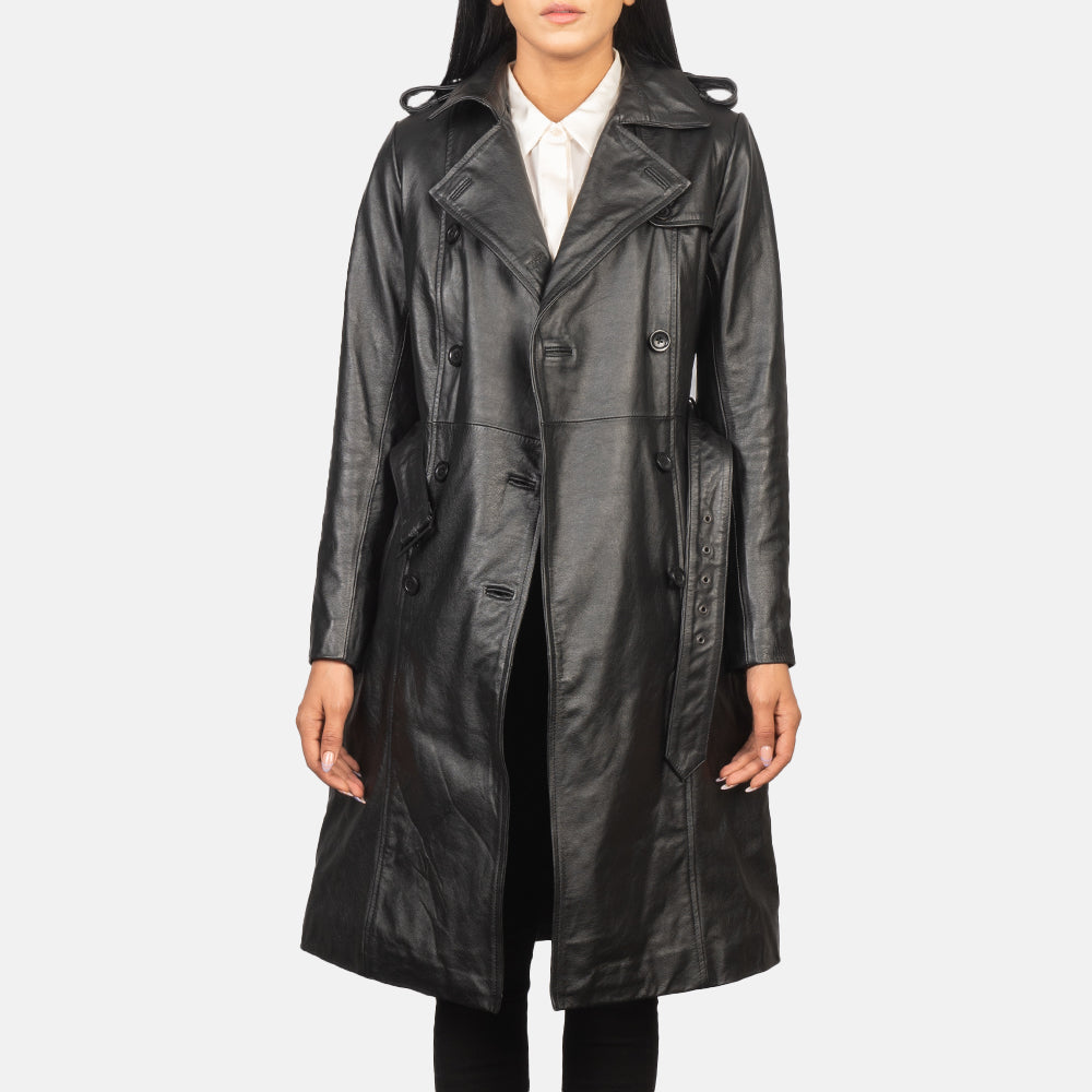 Alice Black Double Breasted Leather Coat by Dash Racegear - women Jacket view 3