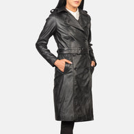 Alice Black Double Breasted Leather Coat by Dash Racegear - women Jacket view 4