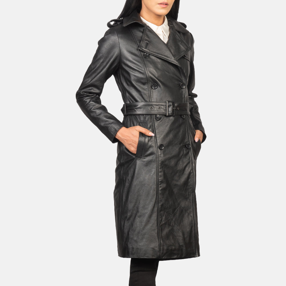 Alice Black Double Breasted Leather Coat by Dash Racegear - women Jacket view 4