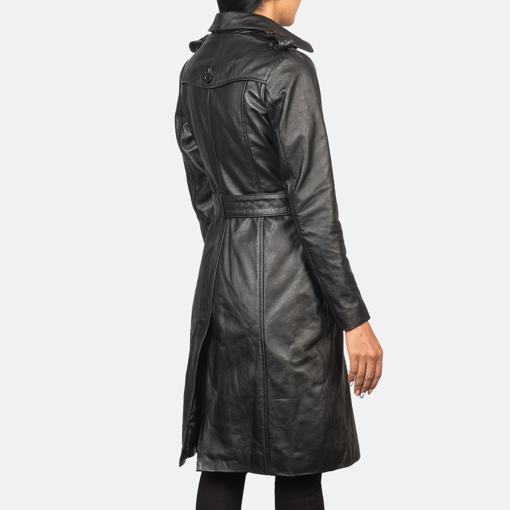 Alice Black Double Breasted Leather Coat by Dash Racegear - women Jacket view 5