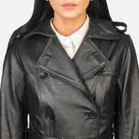 Alice Black Double Breasted Leather Coat by Dash Racegear - women Jacket view 6