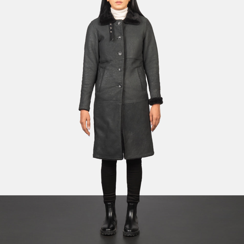 Alina Shearling Black Leather Coat by Dash Racegear - women Jacket view 1