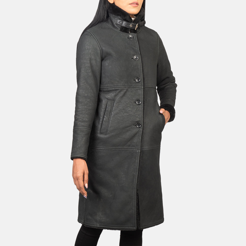 Alina Shearling Black Leather Coat by Dash Racegear - women Jacket view 2