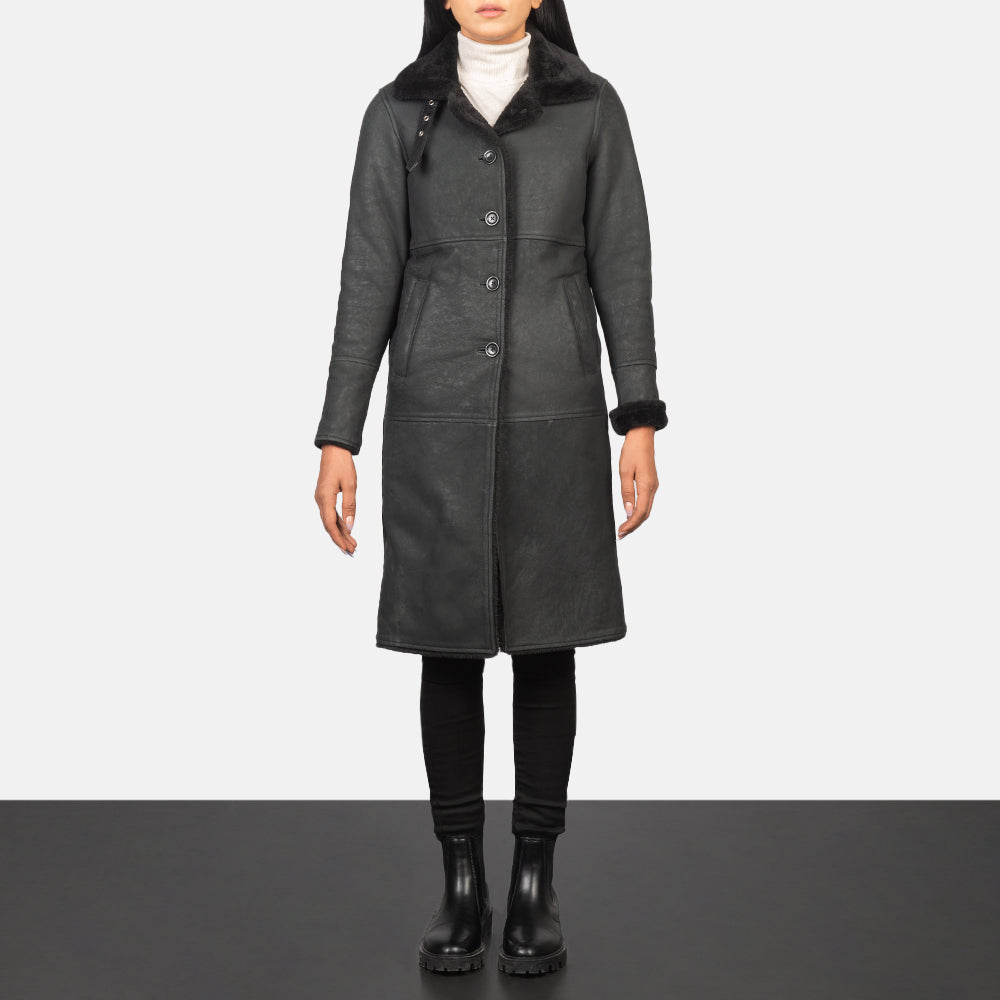 Alina Shearling Black Leather Coat by Dash Racegear - women Jacket view 3