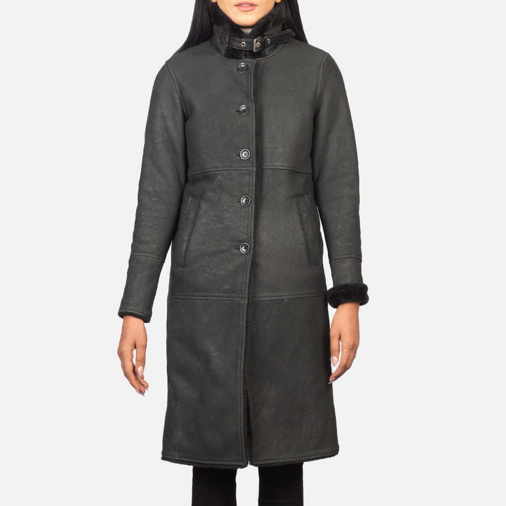 Alina Shearling Black Leather Coat by Dash Racegear - women Jacket view 4