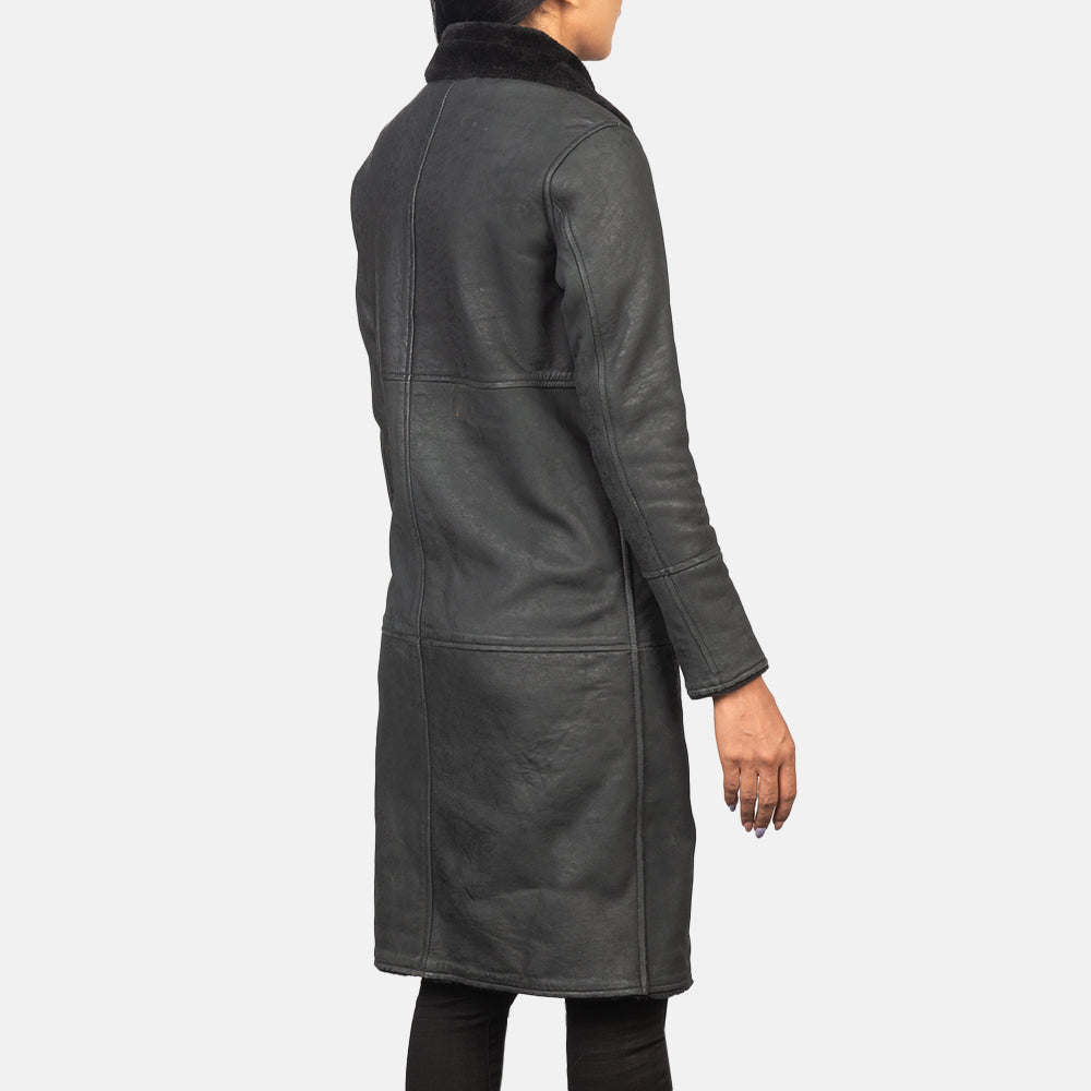 Alina Shearling Black Leather Coat by Dash Racegear - women Jacket view 5