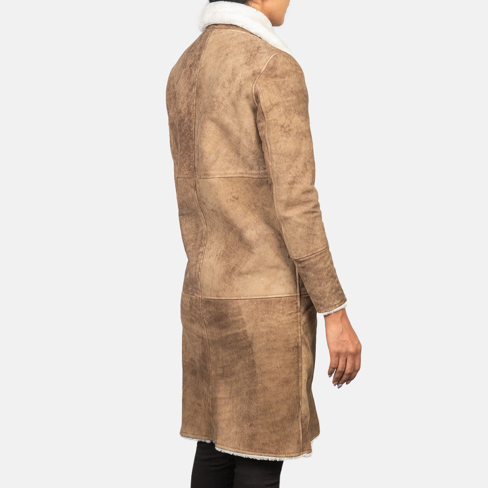 Alina Shearling Brown Leather Coat by Dash Racegear - women Jacket view 4