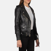Alison Black Leather Biker Jacket by Dash Racegear - women Jacket view 2