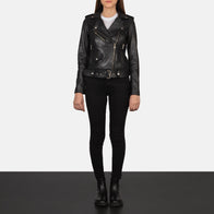 Alison Black Leather Biker Jacket by Dash Racegear - women Jacket view 3