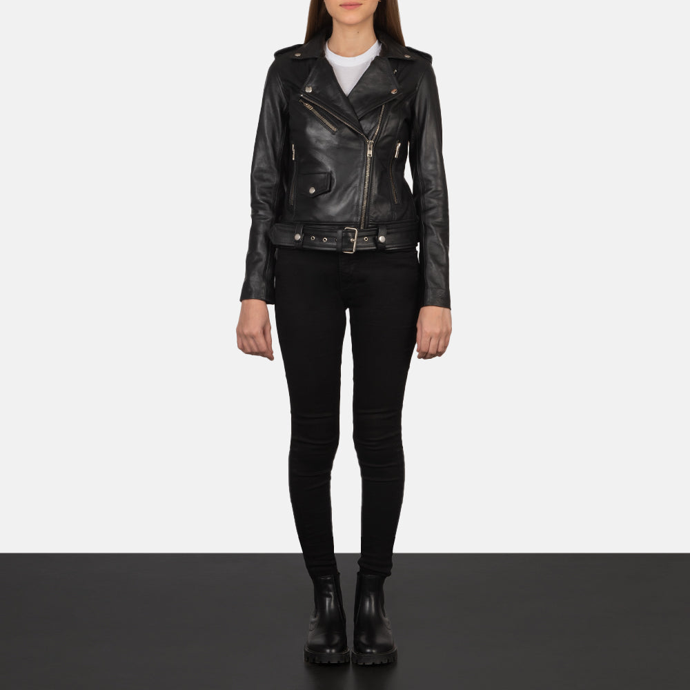 Alison Black Leather Biker Jacket by Dash Racegear - women Jacket view 3