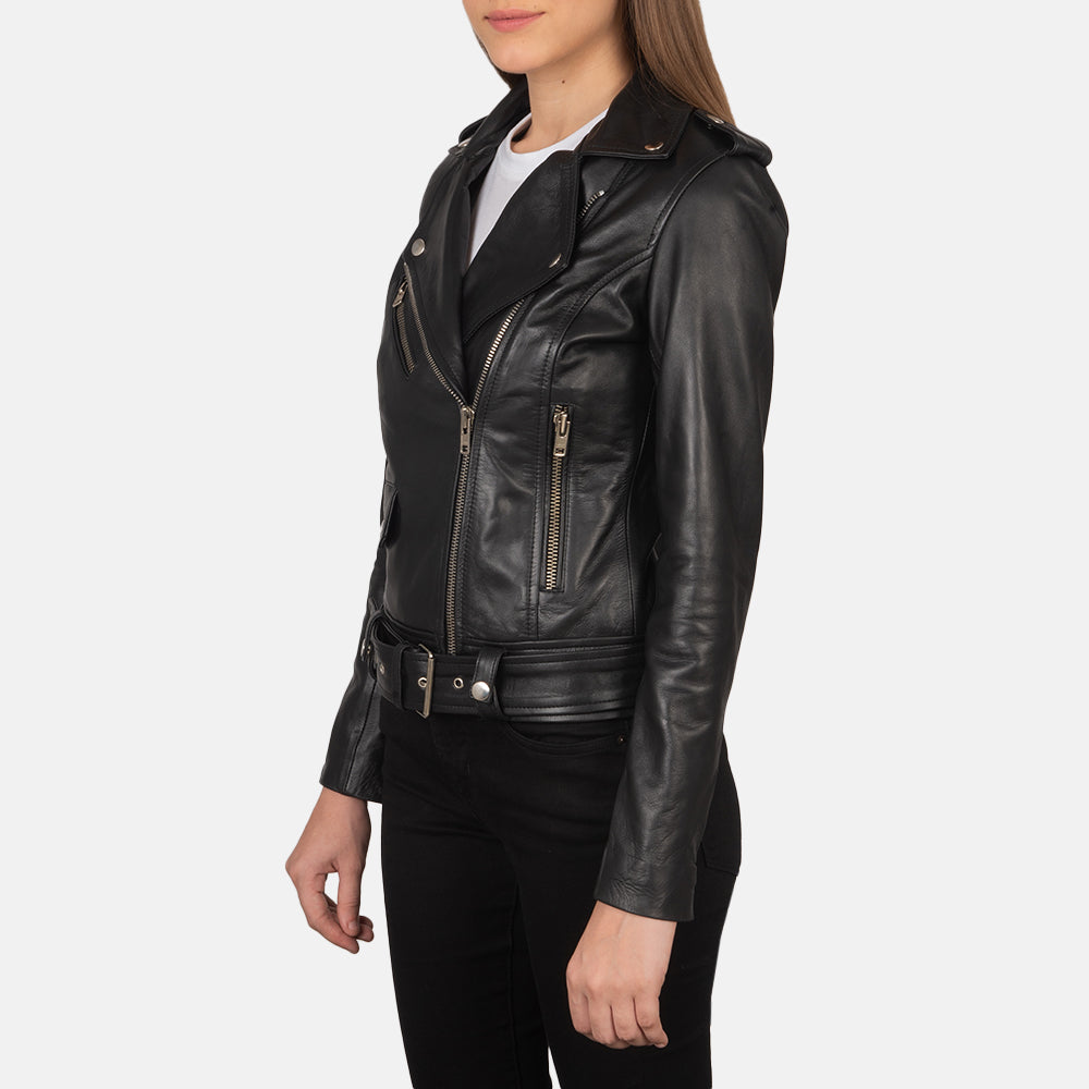 Alison Black Leather Biker Jacket by Dash Racegear - women Jacket view 4