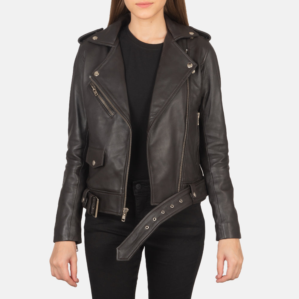 Alison Brown Leather Biker Jacket by Dash Racegear - women Jacket view 1