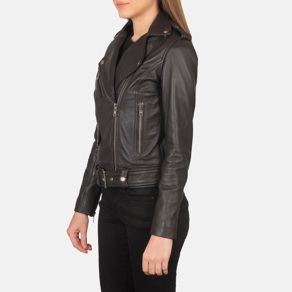 Alison Brown Leather Biker Jacket by Dash Racegear - women Jacket view 2