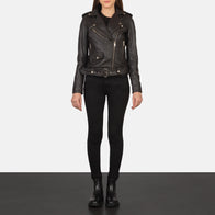 Alison Brown Leather Biker Jacket by Dash Racegear - women Jacket view 3