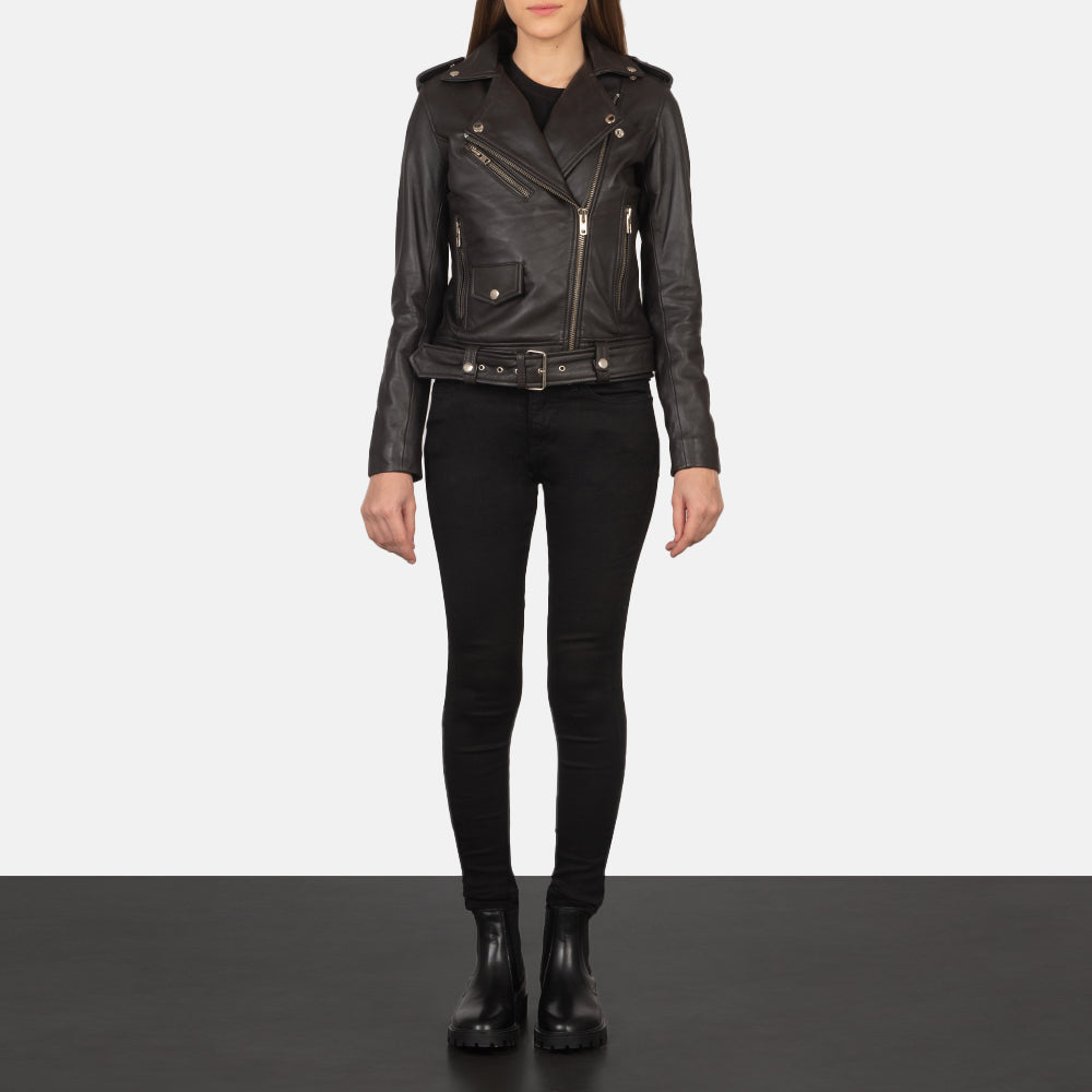 Alison Brown Leather Biker Jacket by Dash Racegear - women Jacket view 3