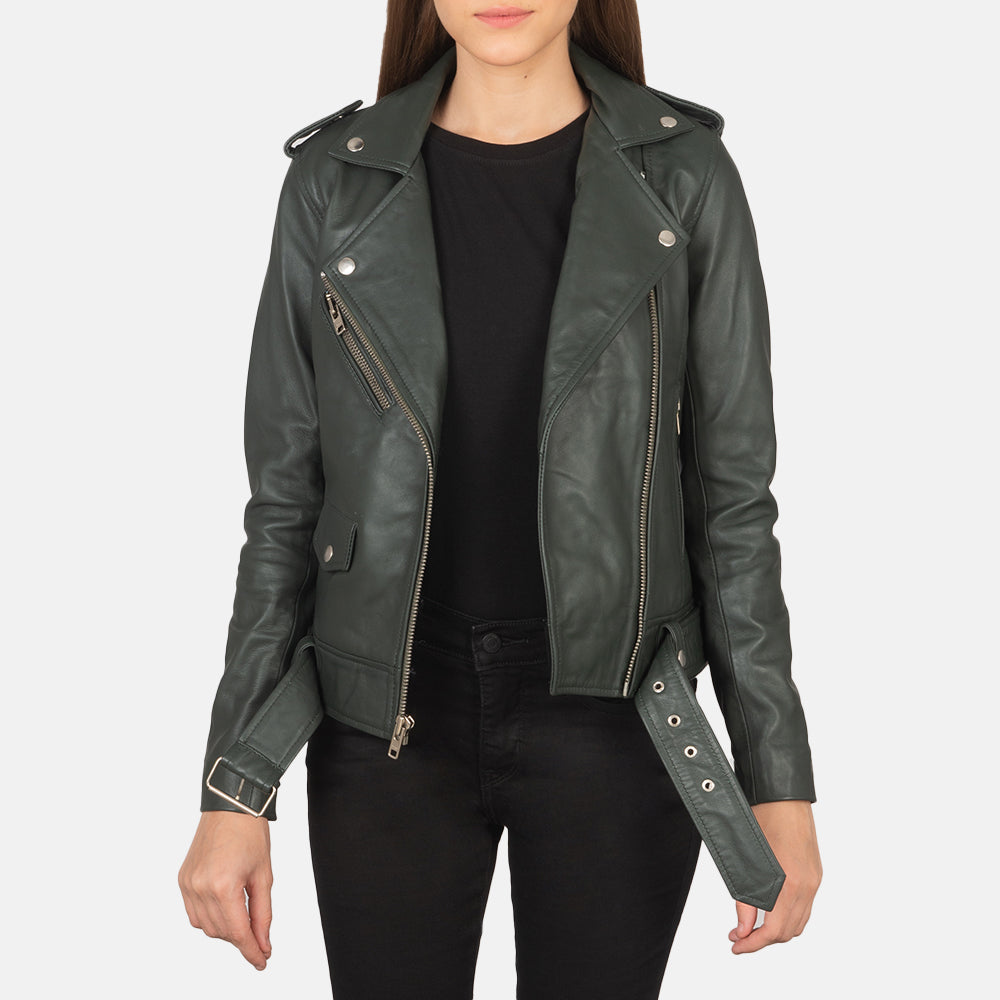 Alison Green Leather Biker Jacket by Dash Racegear - women Jacket view 1