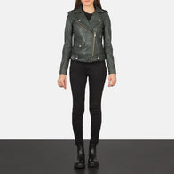 Alison Green Leather Biker Jacket by Dash Racegear - women Jacket view 3