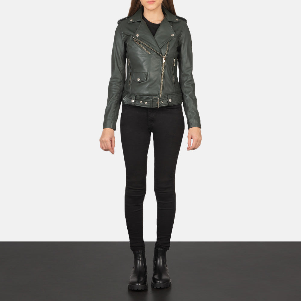 Alison Green Leather Biker Jacket by Dash Racegear - women Jacket view 3