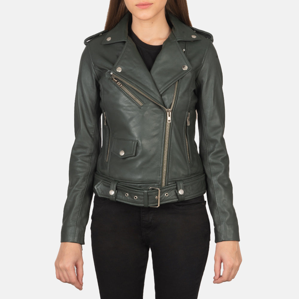 Alison Green Leather Biker Jacket by Dash Racegear - women Jacket view 4