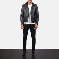 Allaric Alley Black Leather Biker Jacket by Dash Racegear - men Jacket view 3