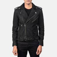 Allaric Alley Distressed Black Leather Biker Jacket by Dash Racegear - men Jacket view 3