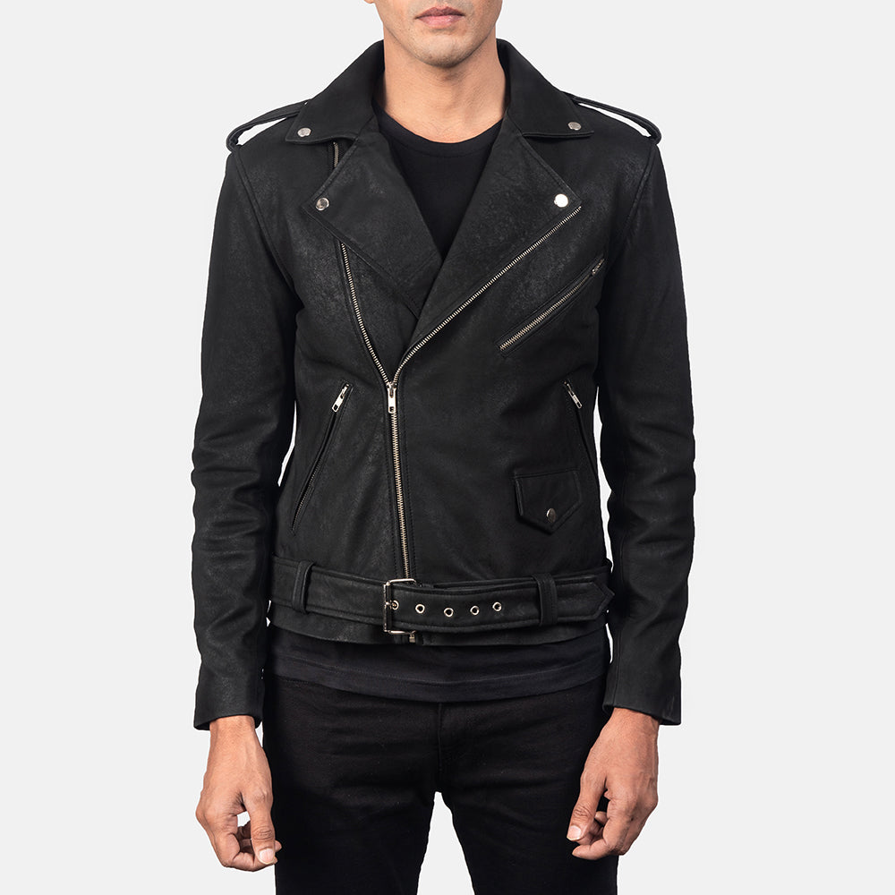 Allaric Alley Distressed Black Leather Biker Jacket by Dash Racegear - men Jacket view 3