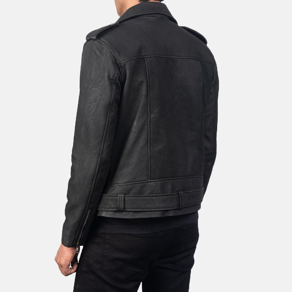 Allaric Alley Distressed Black Leather Biker Jacket by Dash Racegear - men Jacket view 5