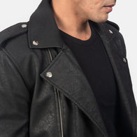 Allaric Alley Distressed Black Leather Biker Jacket by Dash Racegear - men Jacket view 6