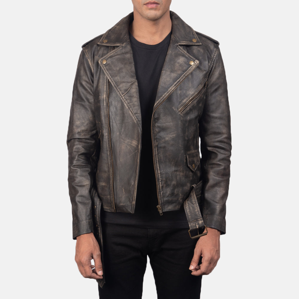 Allaric Alley Distressed Brown Leather Biker Jacket by Dash Racegear - men Jacket view 3