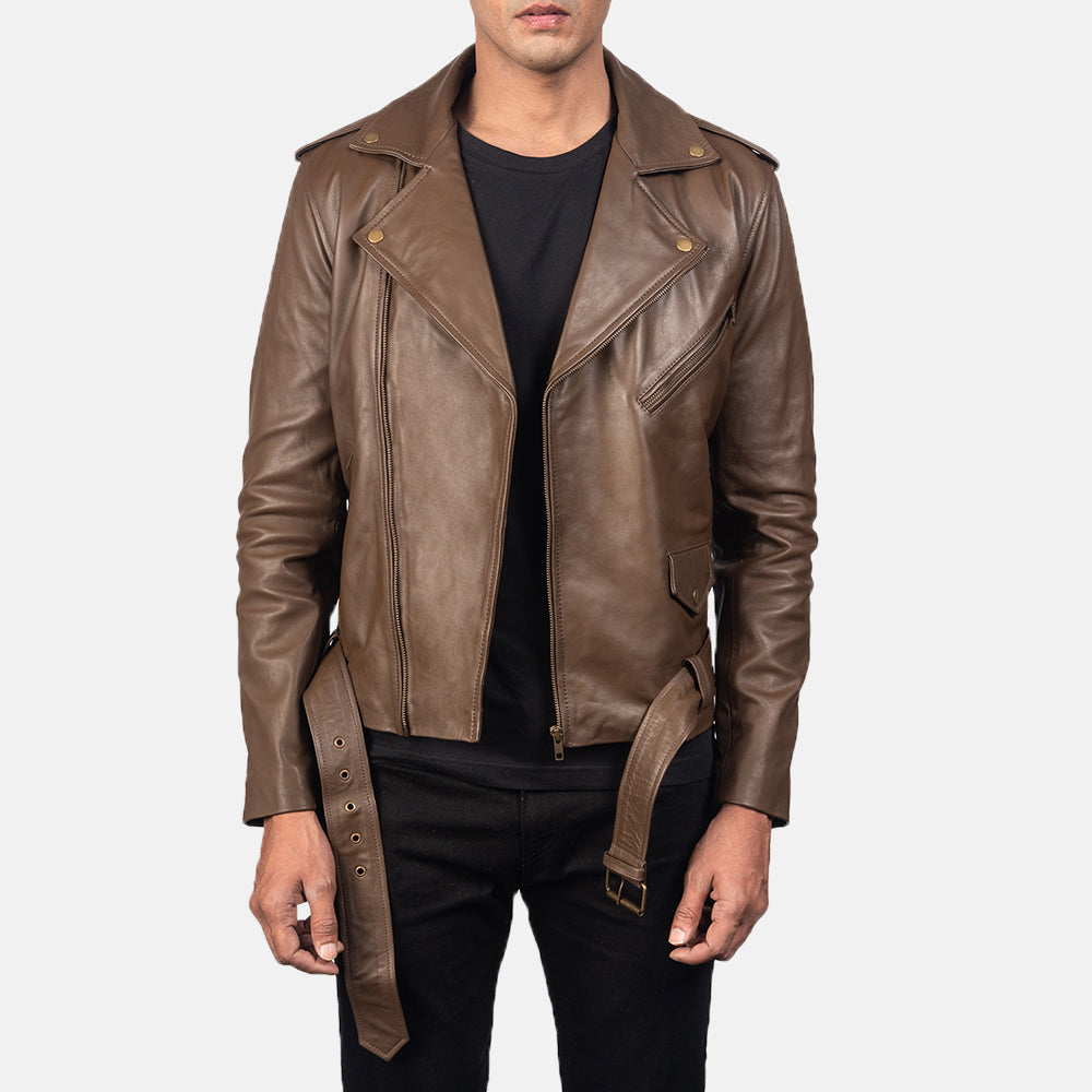 Allaric Alley Mocha Leather Biker Jacket by Dash Racegear - men Jacket view 1