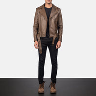 Allaric Alley Mocha Leather Biker Jacket by Dash Racegear - men Jacket view 4