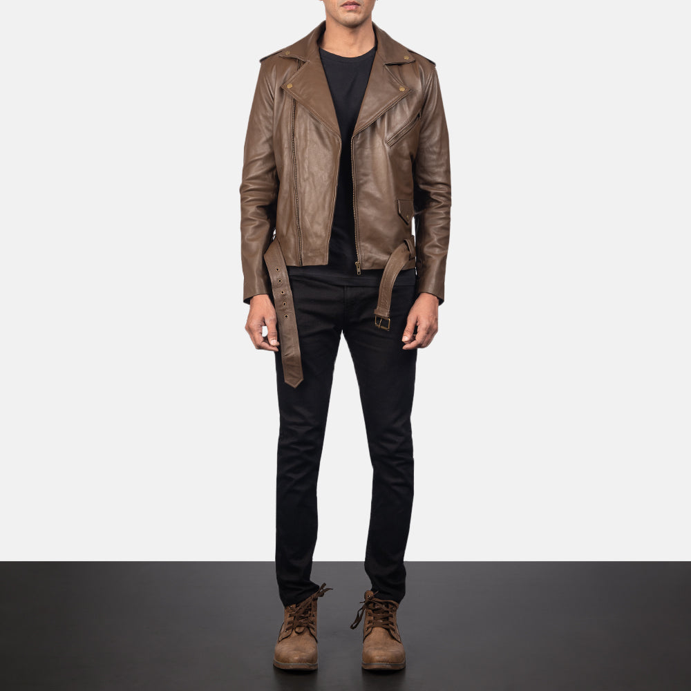 Allaric Alley Mocha Leather Biker Jacket by Dash Racegear - men Jacket view 4