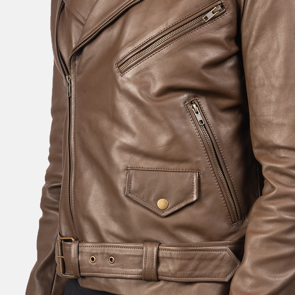 Allaric Alley Mocha Leather Biker Jacket by Dash Racegear - men Jacket view 6