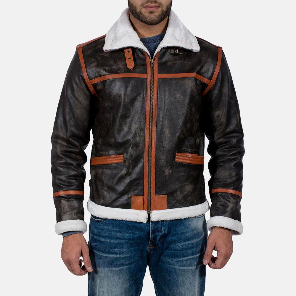 Alpine Brown Fur Leather Jacket by Dash Racegear - men Jacket view 1