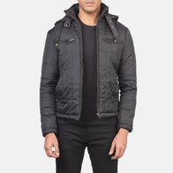 Alps Quilted Black Hooded Windbreaker Jacket by Dash Racegear - men Jacket view 1
