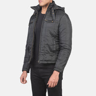 Alps Quilted Black Hooded Windbreaker Jacket by Dash Racegear - men Jacket view 2