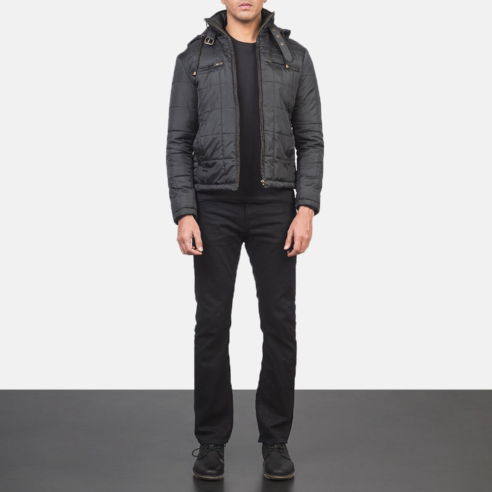 Alps Quilted Black Hooded Windbreaker Jacket by Dash Racegear - men Jacket view 3