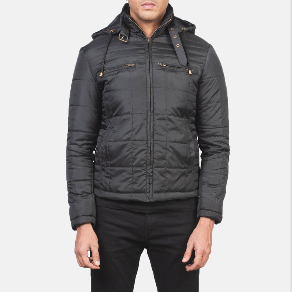 Alps Quilted Black Hooded Windbreaker Jacket by Dash Racegear - men Jacket view 4