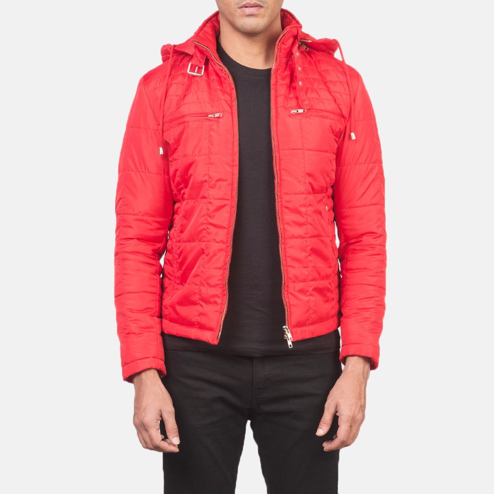 Alps Quilted Red Hooded Windbreaker Jacket by Dash Racegear - men Jacket view 1