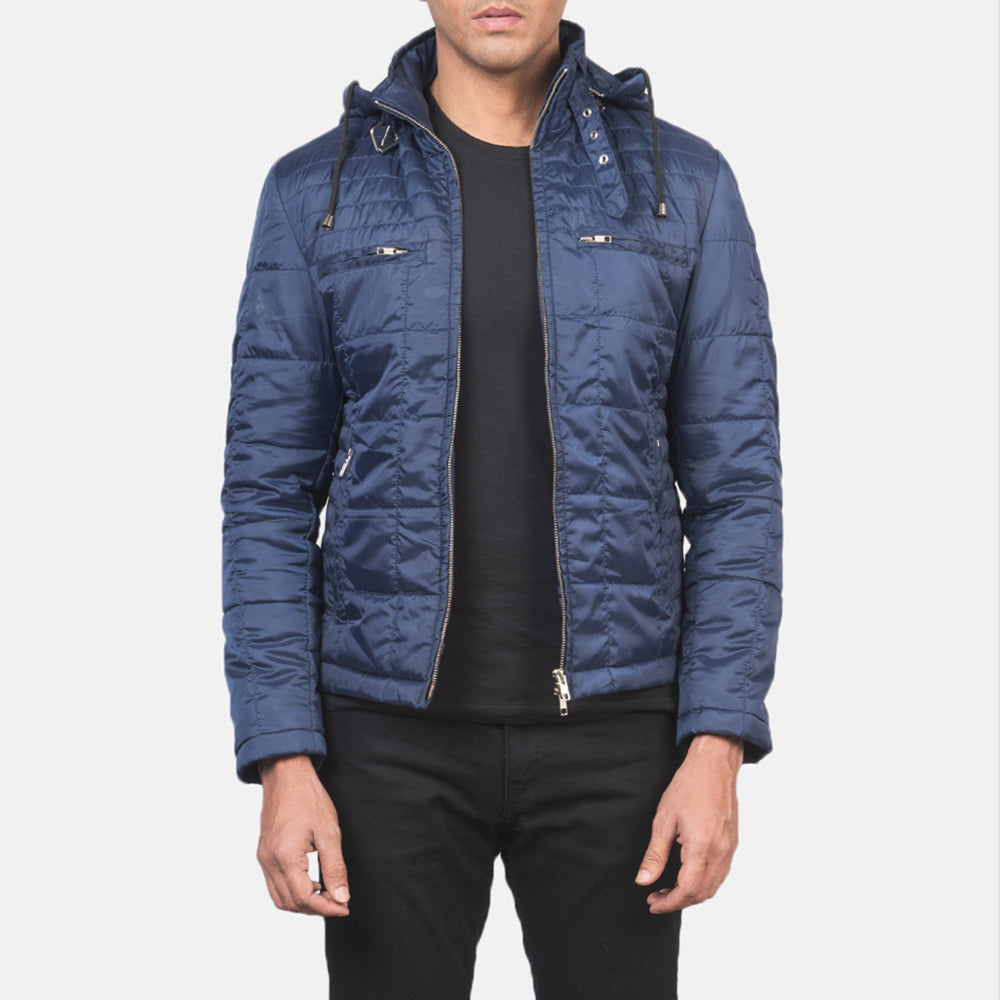 Alps Quilted Blue Hooded Windbreaker Jacket by Dash Racegear - men Jacket view 1