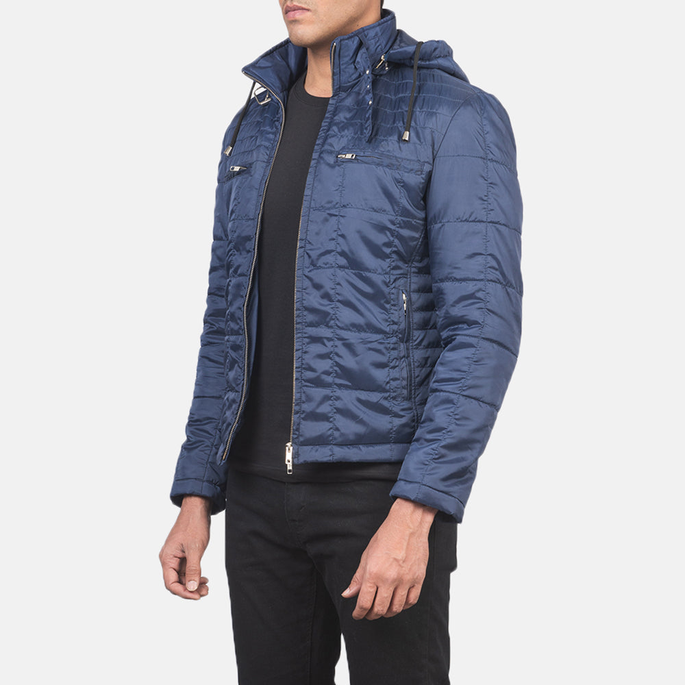 Alps Quilted Blue Hooded Windbreaker Jacket by Dash Racegear - men Jacket view 2