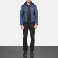 Alps Quilted Blue Hooded Windbreaker Jacket by Dash Racegear - men Jacket view 4