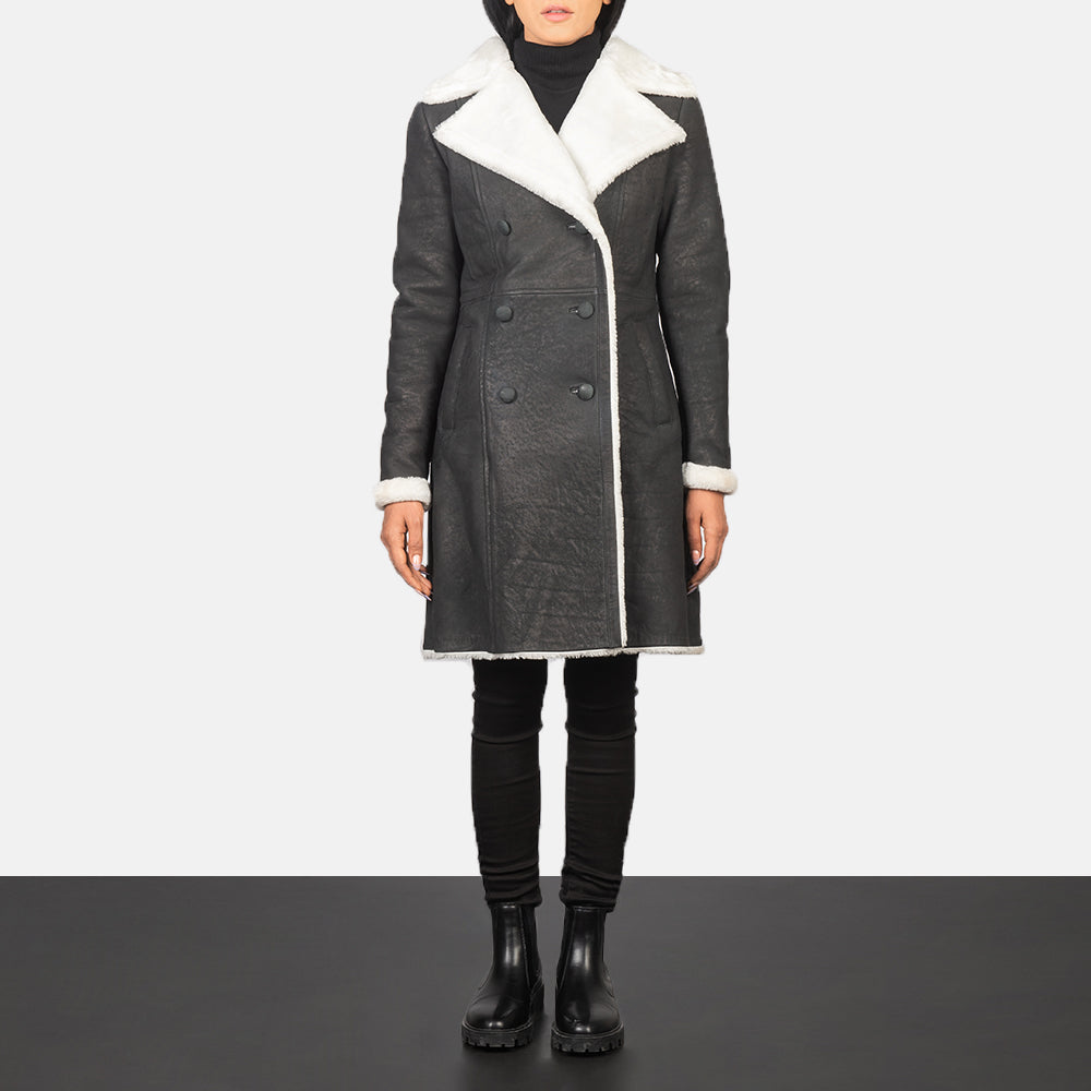 Amie Black Double Breasted Shearling Coat by Dash Racegear - women Jacket view 1