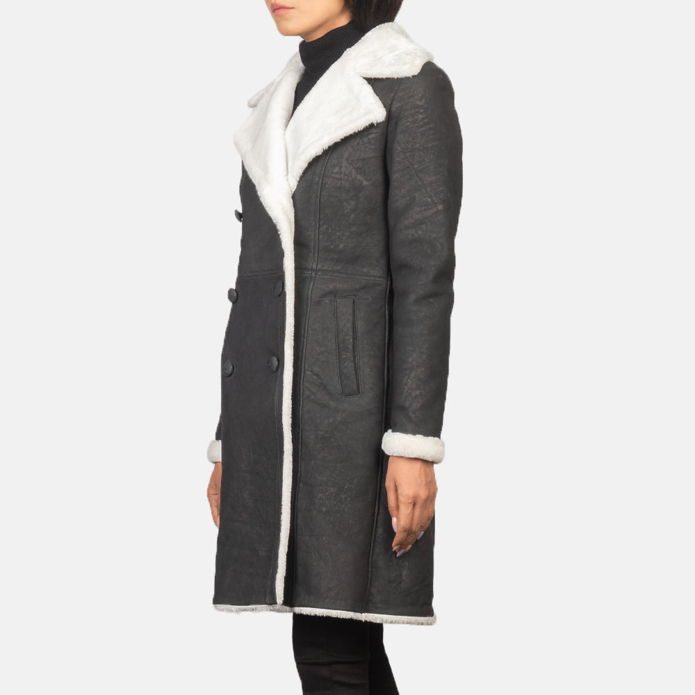 Amie Black Double Breasted Shearling Coat by Dash Racegear - women Jacket view 2