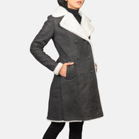 Amie Black Double Breasted Shearling Coat by Dash Racegear - women Jacket view 3