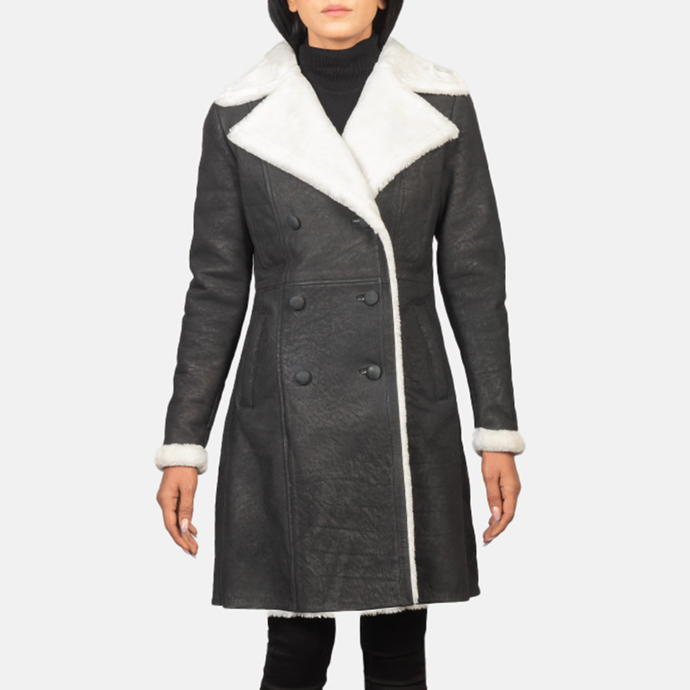 Amie Black Double Breasted Shearling Coat by Dash Racegear - women Jacket view 4