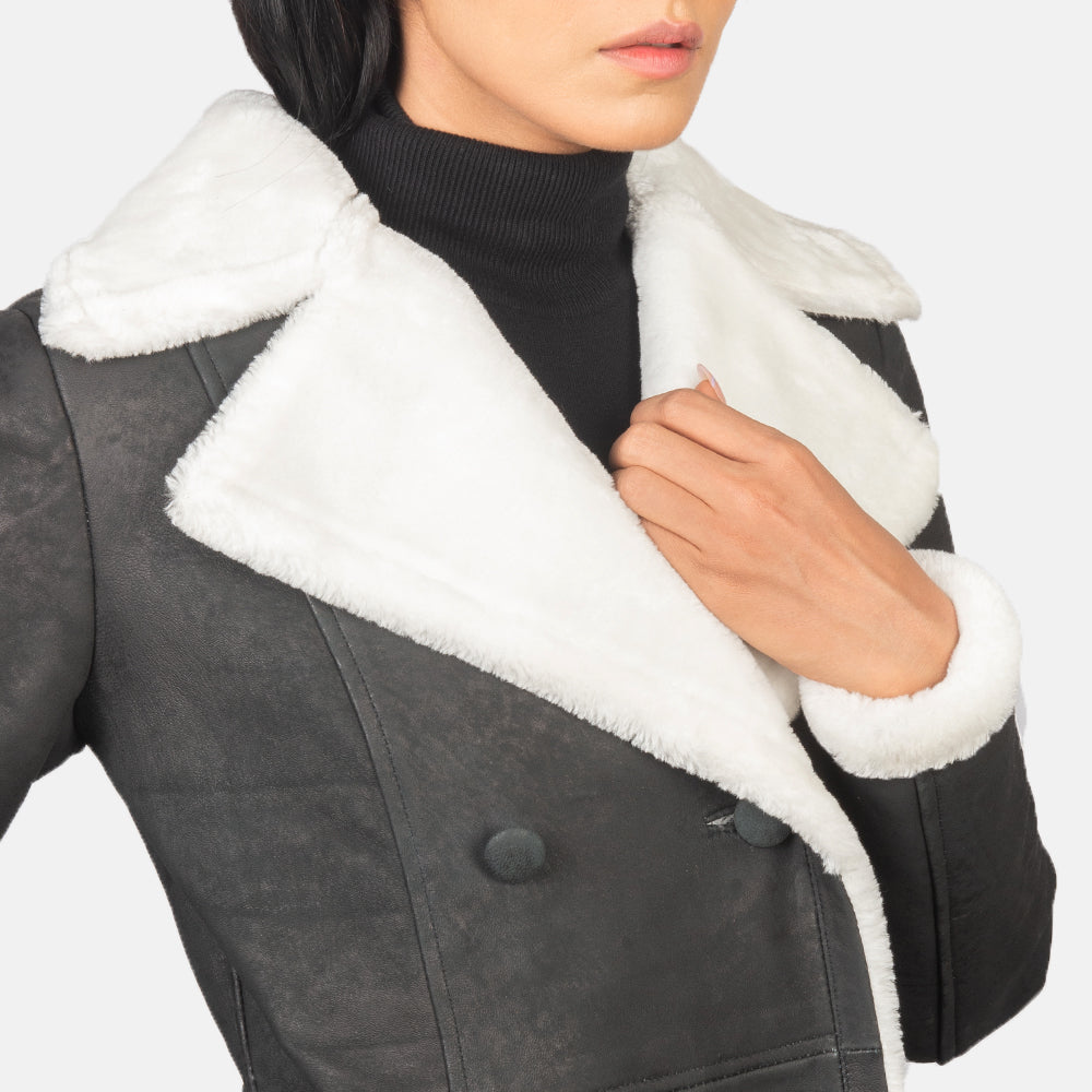 Amie Black Double Breasted Shearling Coat by Dash Racegear - women Jacket view 6