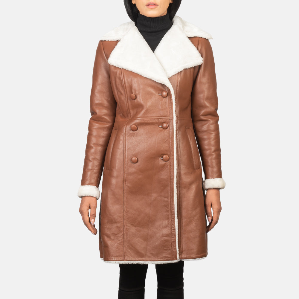 Amie Brown Double Breasted Shearling Coat by Dash Racegear - women Jacket view 4