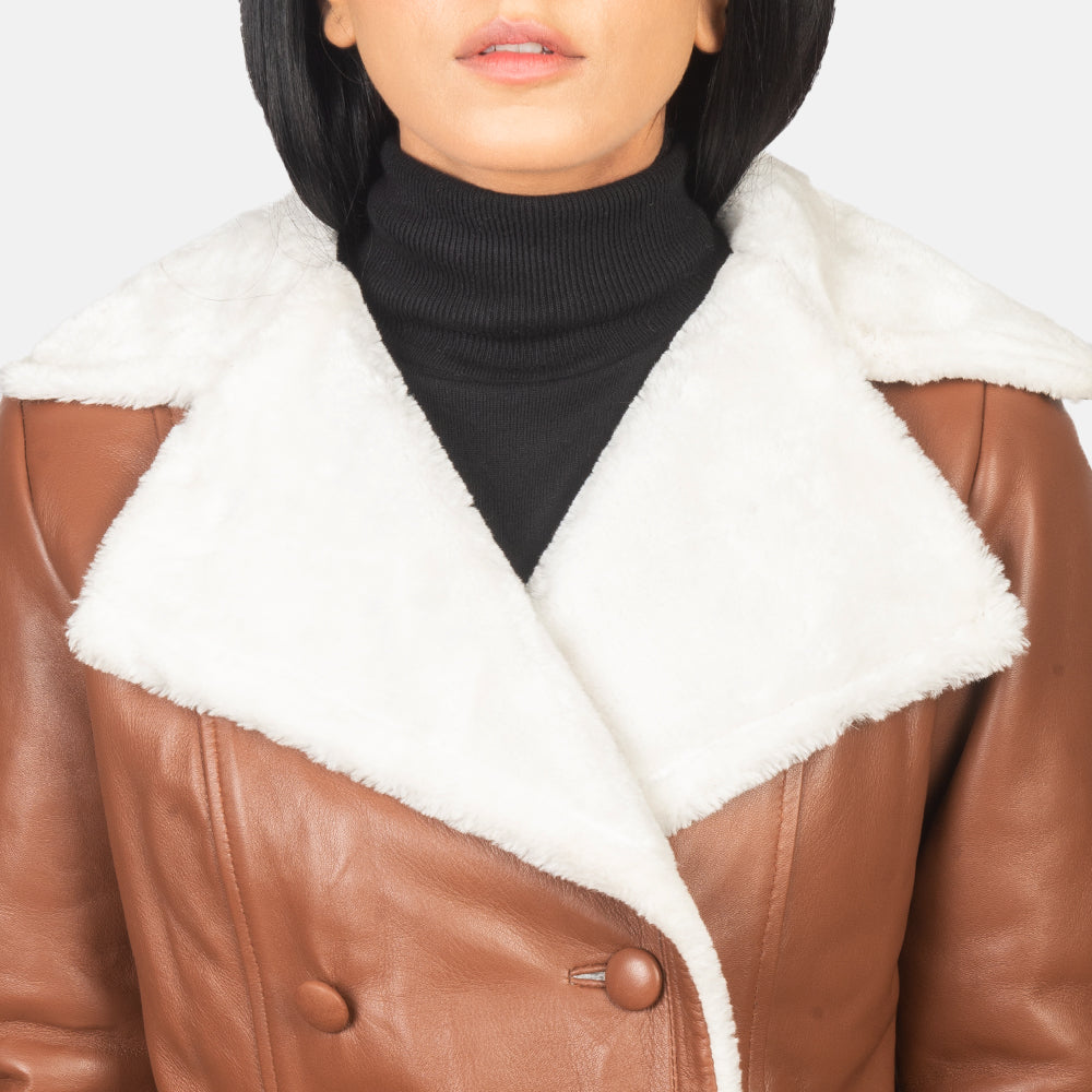 Amie Brown Double Breasted Shearling Coat by Dash Racegear - women Jacket view 6