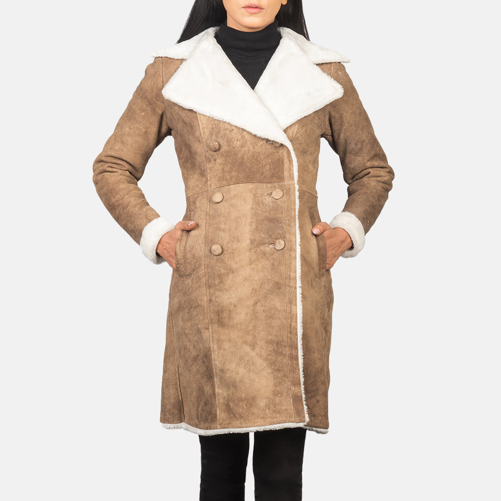 Amie Distressed Brown Double Breasted Shearling Coat by Dash Racegear - women Jacket view 3